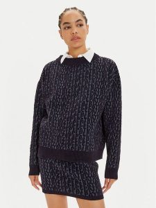 Patrizia Pepe Sweter 2K0268 K210 Granatowy Regular Fit. Niebieskie swetry klasyczne Patrizia Pepe, z syntetyku, bez kołnierzyka. Za 459,99 zł.