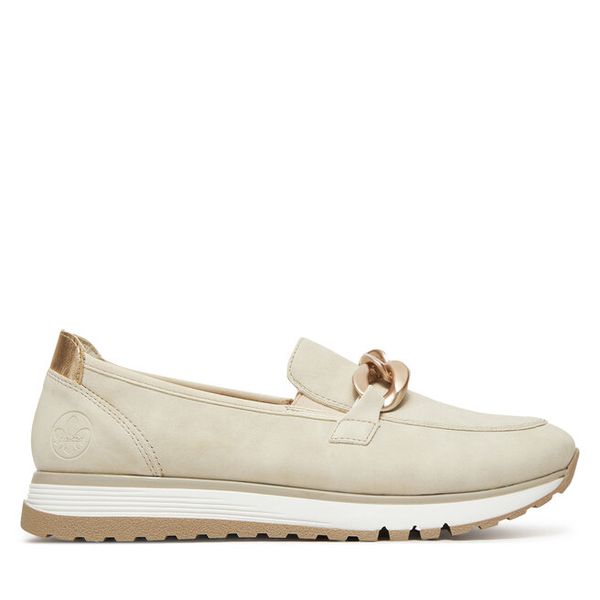 Półbuty Rieker. Szare półbuty Rieker, bez wzorów, bez obcasa, na płaskiej podeszwie, bez zapięcia. Za 329,99 zł.