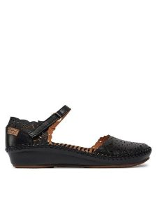 Pikolinos Półbuty Puerto Vallarta 655-0906 Czarny. Czarne czółenka Pikolinos, bez wzorów, ze skóry, bez obcasa, na koturnie, bez zapięcia. Za 489,99 zł.