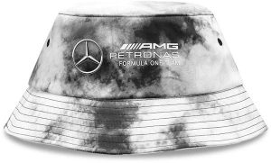 Kapelusz typu bucket Mercedes Formula 1 tie-dye szary czarno-biały. Czarne kapelusze Erima, bez wzorów, z bawełny, sportowe. Za 189,99 zł.