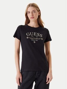 Guess T-Shirt V5YI03 I3Z14 Czarny Regular Fit. Czarne t-shirty Guess, l, z aplikacjami, z bawełny, bez kołnierzyka, bez ramiączek. Za 99,99 zł.