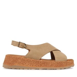 Sandały Tamaris. Brązowe sandały Tamaris, bez wzorów, bez obcasa, na koturnie, bez zapięcia. Za 369,99 zł.