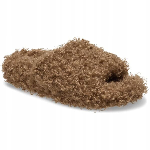 Klapki Dla Dorosłych Crocs Classic Duudle Fur Slide. Brązowe klapki Crocs, bez wzorów, z materiału, bez obcasa. Za 230,99 zł.