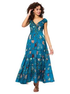 Aller Simplement Sukienka w kolorze niebieskim ze wzorem rozmiar: 38/40. Niebieskie sukienki Aller Simplement, bez wzorów, z bawełny, klasyczne, bez kołnierzyka, bez ramiączek, maxi. Za 194,15 zł.