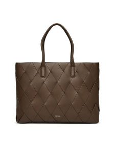 Calvin Klein Torebka Ck Woven Medium Shopper K60K612994 Brązowy. Brązowe shopper bag Calvin Klein, bez wzorów, ze skóry, bez dodatków. Za 429,99 zł.
