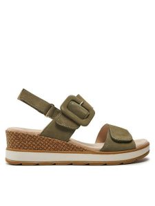 Caprice Sandały 9-28753-42 Khaki. Brązowe sandały Caprice, bez wzorów, z nubiku, bez obcasa, na koturnie, bez zapięcia. Za 217,99 zł.