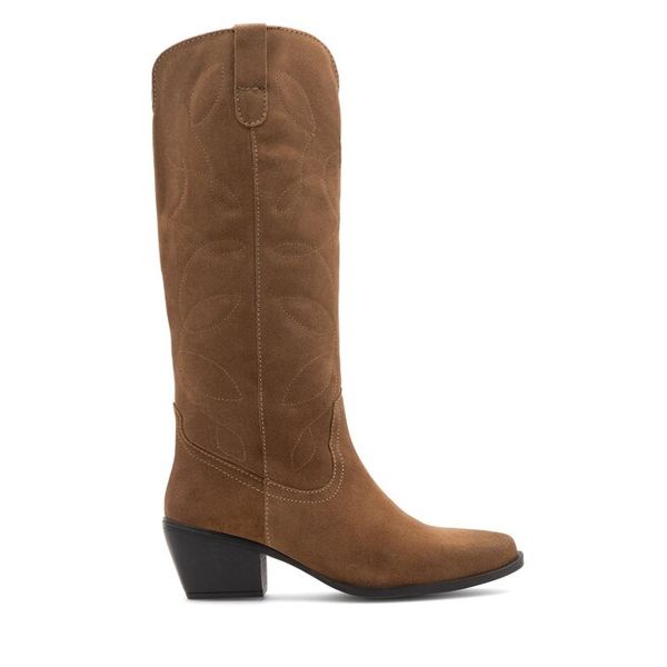 Kowbojki Lasocki. Brązowe buty zimowe Lasocki, bez wzorów, bez obcasa, na słupku, bez zapięcia. Za 369,99 zł.