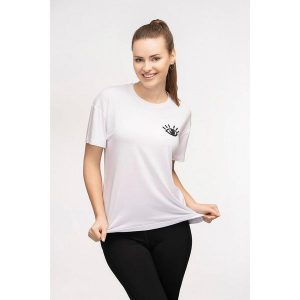 Koszulka do jogi damska Moonholi Awaken z krótkim rękawem. Białe bluzki MOONHOLI, xs, bez wzorów, sportowe, bez kołnierzyka, bez ramiączek. Za 99,00 zł.