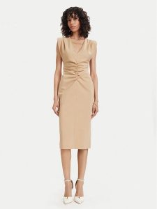 ACCESS FASHION Sukienka koktajlowa 63-3409-162 Beżowy Regular Fit. Brązowe sukienki ACCESS FASHION, bez wzorów, z bawełny, wizytowe, bez kołnierzyka, bez ramiączek. Za 669,99 zł.