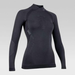 Koszulka termoaktywna damska Lady Fusyon Uw Shirt Lg Sl Turtleneck. Czarne koszule nocne UYN, bez wzorów, z polaru, bez ramiączek. Za 519,00 zł.