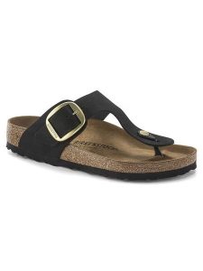 Birkenstock Skórzane japonki "Gizeh" w kolorze czarnym rozmiar: 40. Czarne klapki Birkenstock, bez wzorów, ze skóry, z otwartym noskiem, bez obcasa. Za 486,58 zł.