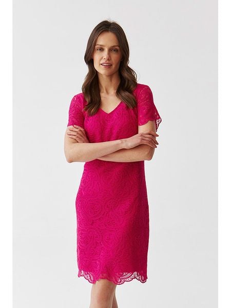 TATUUM Sukienka w kolorze różowym rozmiar: 44. Różowe sukienki Tatuum, na co dzień, bez wzorów, z koronki, bez kołnierzyka, bez ramiączek, midi, proste. Za 200,60 zł.