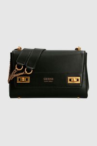 GUESS Czarna torebka Katey. Czarne torebki klasyczne Guess, z aplikacjami, ze skóry ekologicznej, na ramię, bez dodatków. W wyprzedaży za 459,99 zł.