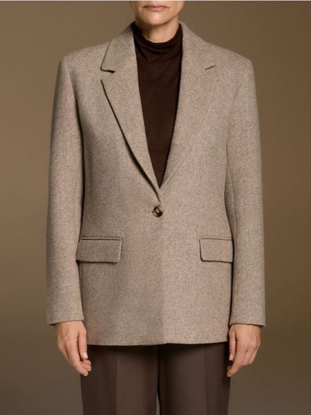 Marynarka z wełną - beżowy. Brązowe marynarki i żakiety Reserved, l, bez wzorów, z tkaniny, klasyczne. Za 359,99 zł.