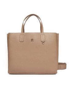 Tommy Hilfiger Torebka Th Distinct Satchel AW0AW17463 Beżowy. Brązowe torebki klasyczne TOMMY HILFIGER, bez wzorów, ze skóry, bez dodatków. Za 599,99 zł.