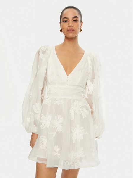 Bardot Sukienka koktajlowa 58475DB5 Écru Regular Fit. Kombinezony Bardot, bez wzorów, z syntetyku, wizytowe, bez kołnierzyka, bez ramiączek. Za 409,99 zł.