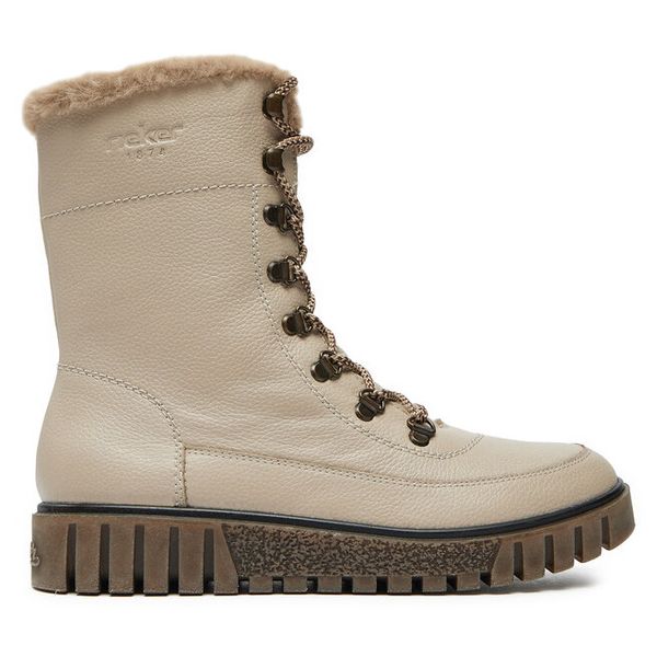 Trzewiki Rieker. Brązowe botki Rieker, bez wzorów, bez obcasa, na płaskiej podeszwie, bez zapięcia. Za 439,99 zł.