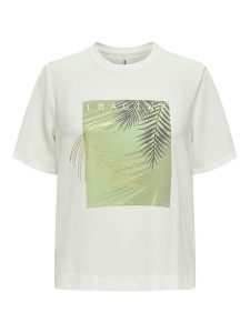 ONLY Koszulka "New Flora" w kolorze białym rozmiar: L. Białe bluzki ONLY, l, bez wzorów, bez kołnierzyka, bez ramiączek. Za 96,60 zł.