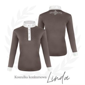 Koszula do jazdy konnej damska JD ATTACK Linda z długim rękawem konkursowa. Brązowe koszule JD ATTACK, xs, bez wzorów, bez kołnierzyka, bez ramiączek. Za 199,00 zł.
