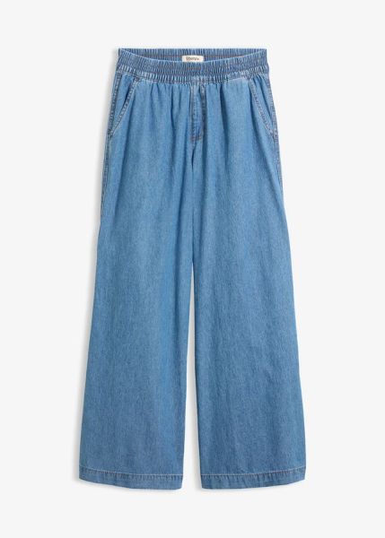 Jeansy wide leg, high waist. Czarne jeansy bonprix, bez wzorów, z jeansu, z podwyższonym stanem. Za 124,99 zł.
