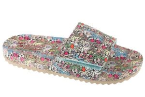 Klapki na basen damskie, Pop Ups 2 - Spring Crush. Klapki Skechers, bez wzorów, z materiału, bez obcasa. Za 119,99 zł.