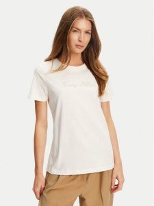 Tommy Hilfiger T-Shirt Script WW0WW47210 Écru Regular Fit. T-shirty TOMMY HILFIGER, m, bez wzorów, z bawełny, bez kołnierzyka, bez ramiączek. Za 139,99 zł.