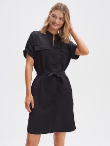 OPUS Sukienka w kolorze czarnym rozmiar: 44. Czarne sukienki Opus, na co dzień, bez wzorów, z tkaniny, bez kołnierzyka, bez ramiączek, midi, proste. Za 187,99 zł.