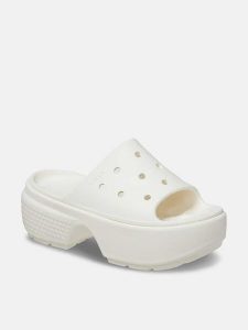 Crocs Klapki "Stomp" w kolorze białym rozmiar: 39/40. Białe klapki Crocs, bez wzorów, z otwartym noskiem, bez obcasa, na platformie. Za 158,45 zł.