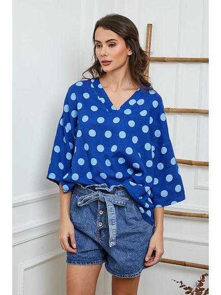 La Compagnie Du Lin Lniana bluzka "Amoura" w kolorze niebieskim rozmiar: M. Niebieskie bluzki La Compagnie Du Lin, m, bez wzorów, ze lnu, bez kołnierzyka, bez ramiączek. Za 104,39 zł.