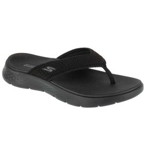 Japonki damskie, Go Walk Flex Sandal - Holly. Czarne klapki Skechers, bez wzorów, bez obcasa. Za 189,99 zł.