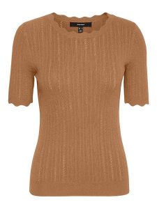 Vero Moda Koszulka "Vmkaris" w kolorze jasnobrązowym rozmiar: XL. Brązowe bluzki Vero Moda, xl, bez wzorów, bez kołnierzyka, bez ramiączek. Za 76,04 zł.