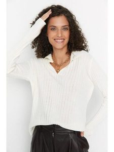 Trendyol Sweter w kolorze białym rozmiar: L. Białe swetry oversize Trendyol, l, bez wzorów, prążkowane, bez ramiączek. Za 83,62 zł.