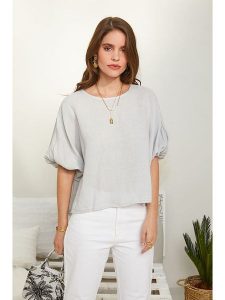 Rodier Lin Lniana bluzka w kolorze szarym rozmiar: L/XL. Szare bluzki Rodier Lin, l, bez wzorów, ze lnu, bez kołnierzyka, bez ramiączek. Za 127,35 zł.