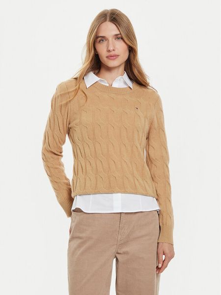 Tommy Hilfiger Sweter WW0WW43586 Beżowy Regular Fit. Brązowe swetry klasyczne TOMMY HILFIGER, m, z wełny, bez kołnierzyka. Za 519,99 zł.