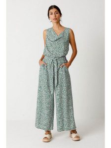 SKFK Spodnie "Dona" w kolorze zielono-białym rozmiar: 40. Białe spodnie z wysokim stanem SKFK, bez wzorów, z materiału, z podwyższonym stanem. Za 187,99 zł.