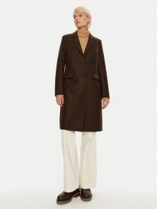 Tommy Hilfiger Płaszcz wełniany WW0WW42738 Brązowy Regular Fit. Brązowe płaszcze TOMMY HILFIGER, na zimę, bez wzorów, z wełny, bez kaptura. Za 989,99 zł.