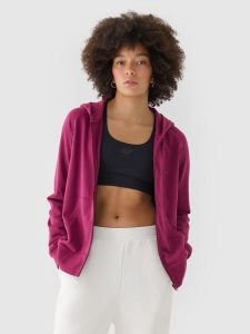 4F Bluza dresowa rozpinana z kapturem damska - fioletowa L. Fioletowe bluzy 4f, l, bez wzorów, z bawełny, z kapturem. W wyprzedaży za 119,99 zł.