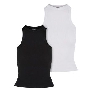 Top Damski/żebrowany Racerback (zestaw 2 Sztuk). Białe topy Urban Classics, xs, bez wzorów, sportowe, bez kołnierzyka, bez ramiączek. Za 104,99 zł.