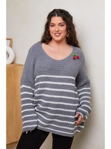 Curvy Lady Sweter w kolorze szarym rozmiar: 40/42. Szare swetry oversize Curvy Lady, z aplikacjami, ze splotem, bez ramiączek. Za 121,99 zł.
