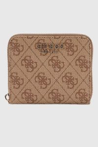 GUESS Beżowy mały portfel damski Laurel. Brązowe portfele Guess, z aplikacjami. W wyprzedaży za 179,99 zł.