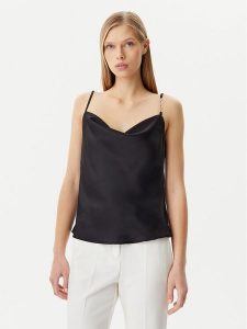 Rinascimento Top CFC0019818002 Czarny Regular Fit. Czarne topy Rinascimento, l, bez wzorów, z syntetyku, bez kołnierzyka, bez ramiączek. Za 169,99 zł.