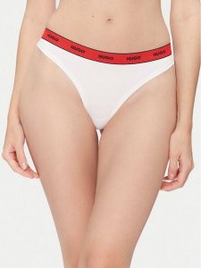 HUGO Stringi Thong Stripe Pyp 50545700 Biały. Białe stringi Hugo, bez wzorów, z bawełny. Za 69,99 zł.