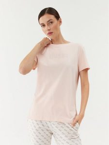 Guess T-Shirt V3BI11 J1314 Różowy Regular Fit. Czerwone t-shirty Guess, m, z aplikacjami, z bawełny, bez kołnierzyka, bez ramiączek. Za 159,99 zł.