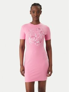Versace Jeans Couture Sukienka codzienna 80HAOE01 CJ02E Różowy Slim Fit. Czerwone sukienki Versace Jeans Couture, na co dzień, m, bez wzorów, z bawełny, bez kołnierzyka, bez ramiączek, proste. Za 657,99 zł.