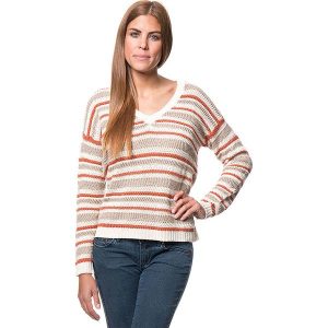 Sweter w kolorze beżowo-pomarańczowym. Brązowe swetry oversize marki Benetton, w paski, z dzianiny. W wyprzedaży za 107,95 zł.