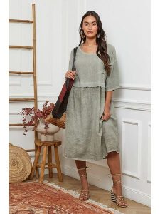 La Compagnie Du Lin Sukienka w kolorze khaki rozmiar: XL. Brązowe sukienki La Compagnie Du Lin, xl, bez wzorów, z bawełny, bez kołnierzyka, bez ramiączek, midi. Za 198,10 zł.