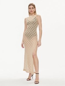 Liu Jo Sukienka letnia VA4002 J4666 Złoty Slim Fit. Żółte kombinezony Liu Jo, na lato, l, bez wzorów, z wiskozy, bez kołnierzyka, bez ramiączek. Za 679,99 zł.