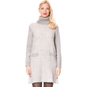 Sukienka w kolorze szaro-białym. Białe sukienki marki William de Faye, z dzianiny, z golfem, z krótkim rękawem, mini. W wyprzedaży za 181,95 zł.