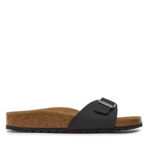 Klapki Birkenstock. Czarne klapki Birkenstock, bez wzorów, bez obcasa. Za 329,99 zł.