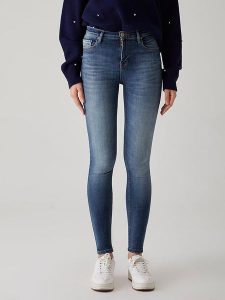LTB Dżinsy "Amy X" - Skinny fit - w kolorze granatowym rozmiar: W25/L28. Niebieskie jeansy LTB, z aplikacjami, ze skóry, z podwyższonym stanem. Za 47,82 zł.